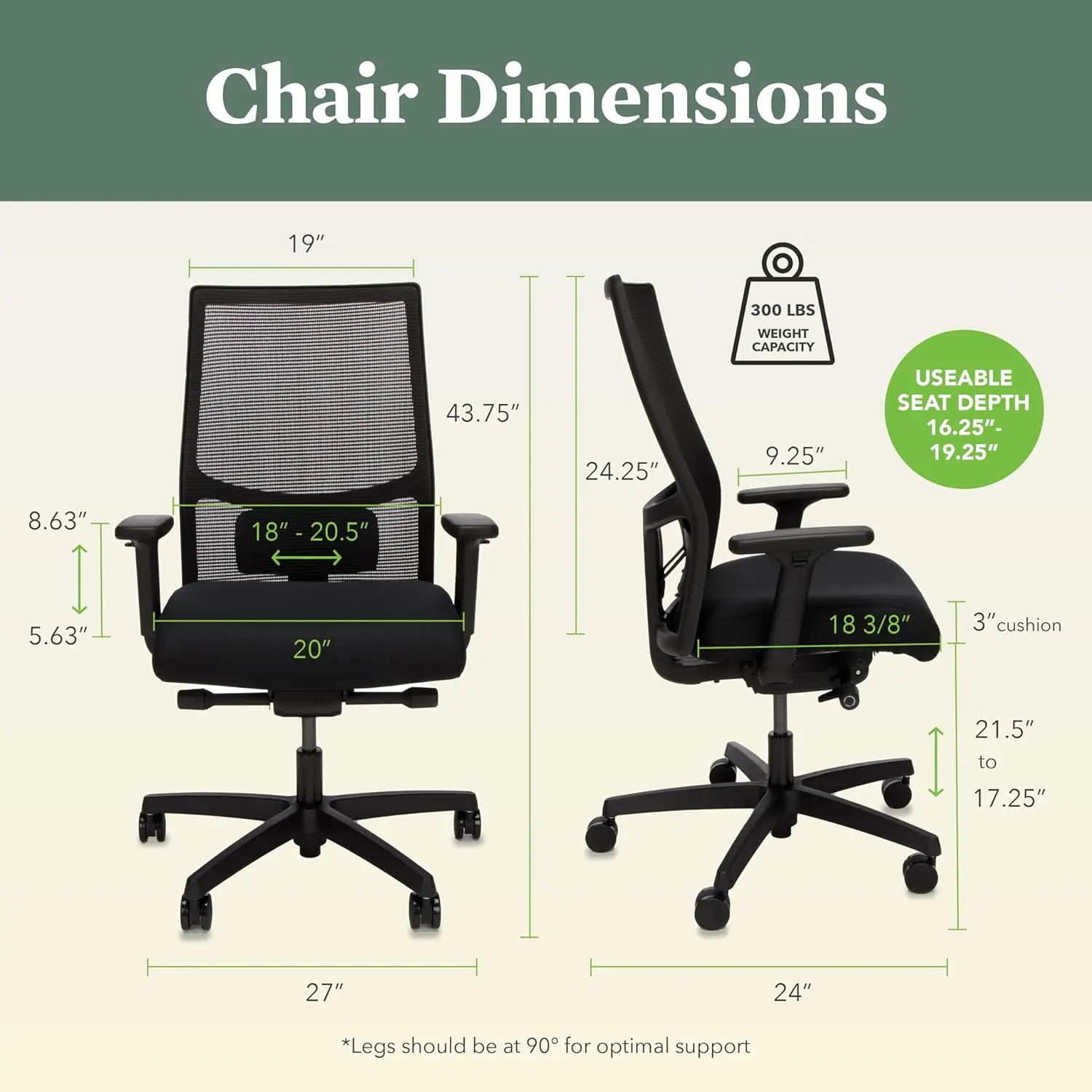 2.0 Ergonomic Office Chair - Adjustable Tilt, Swivel Wheels, Comfortable for Long Hours - Home Office Desk