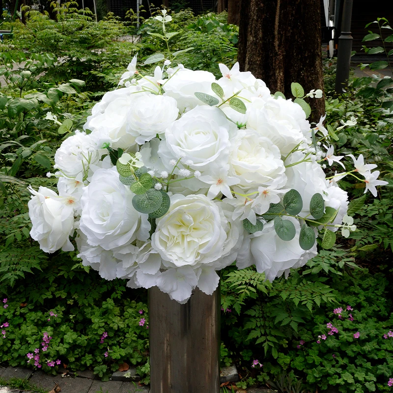 40cm New Simulated White Flower Ball Wedding Decor Peony Rose Flower Ball Party Wedding Stage T Stage Road Leading Decor Flowers