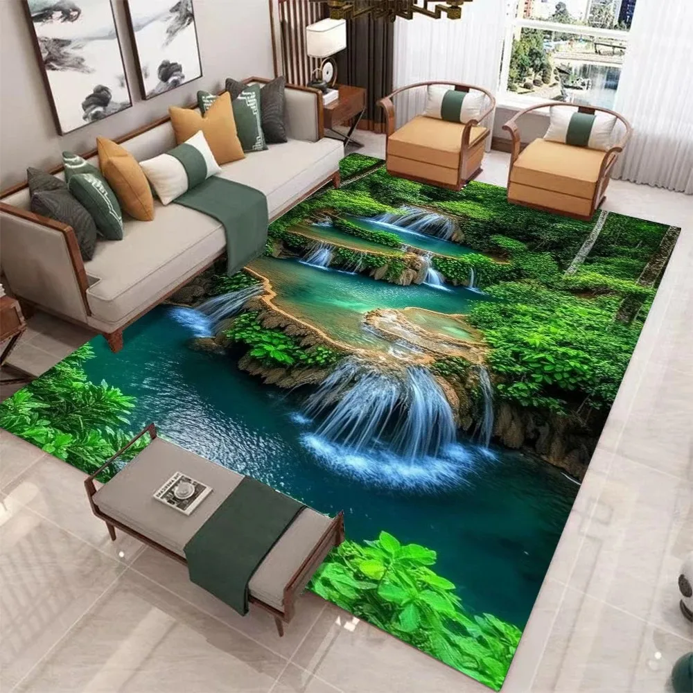 VIKAMA 3D Seaside Sunset Seascape Rug Visual Extension Non Slip Art Mat for Living Room Bedroom Bay Window