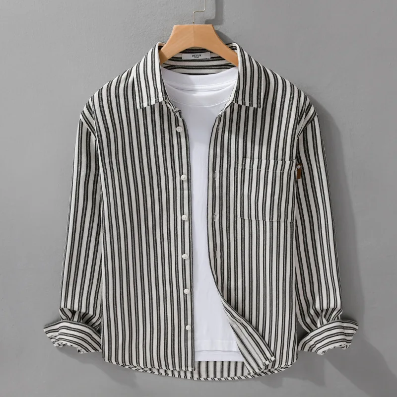 

Faionable Striped Long Sve Casual irt for Men Spring Autumn Busin Commute Versatile Trendy Outerwear Loose Fit Prem...