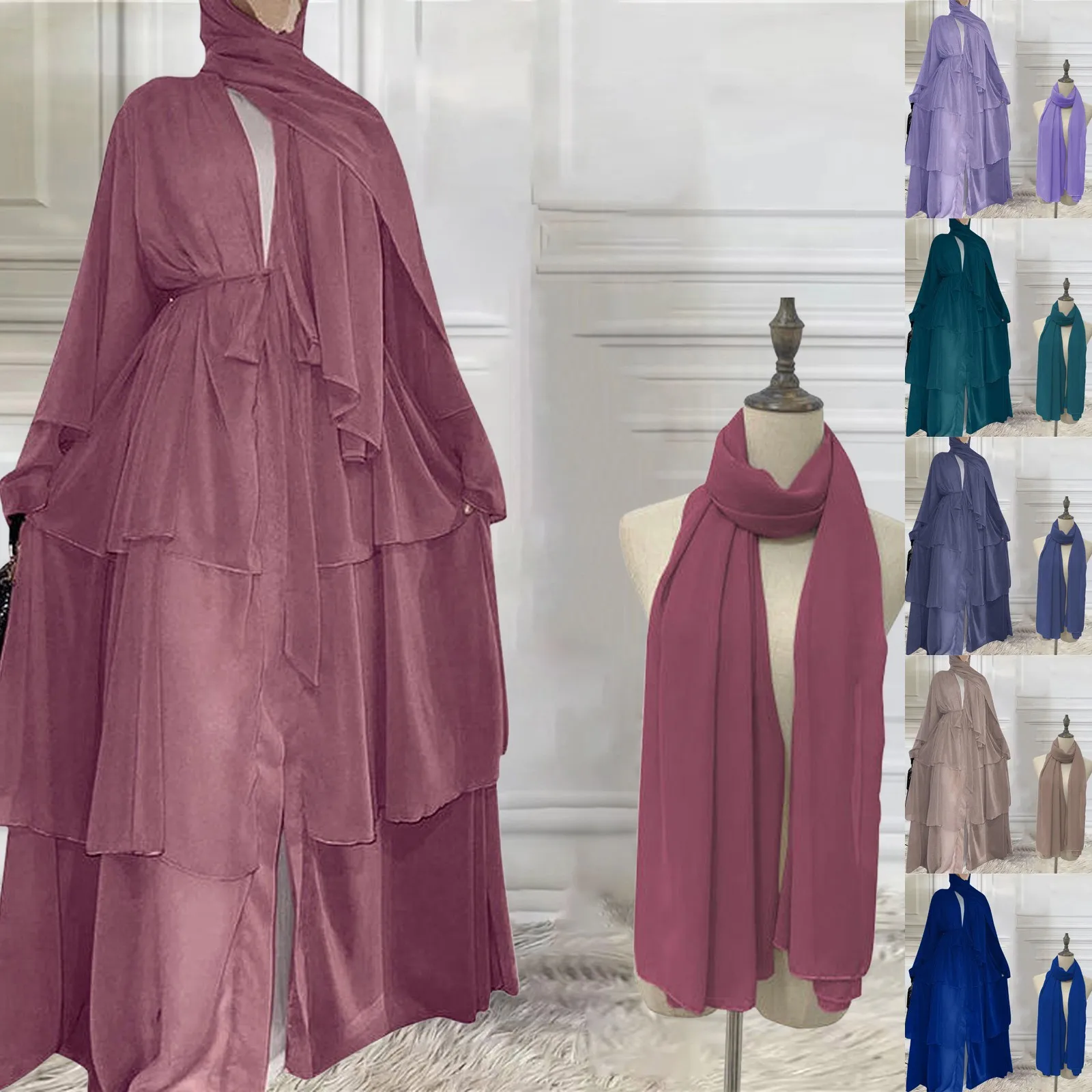 

Chiffon Open Abaya Women Kaftan Dubai Luxury Cardigan Turkey Muslim Dress Islam Robe Arab Femme Fashion V Neck Clothing