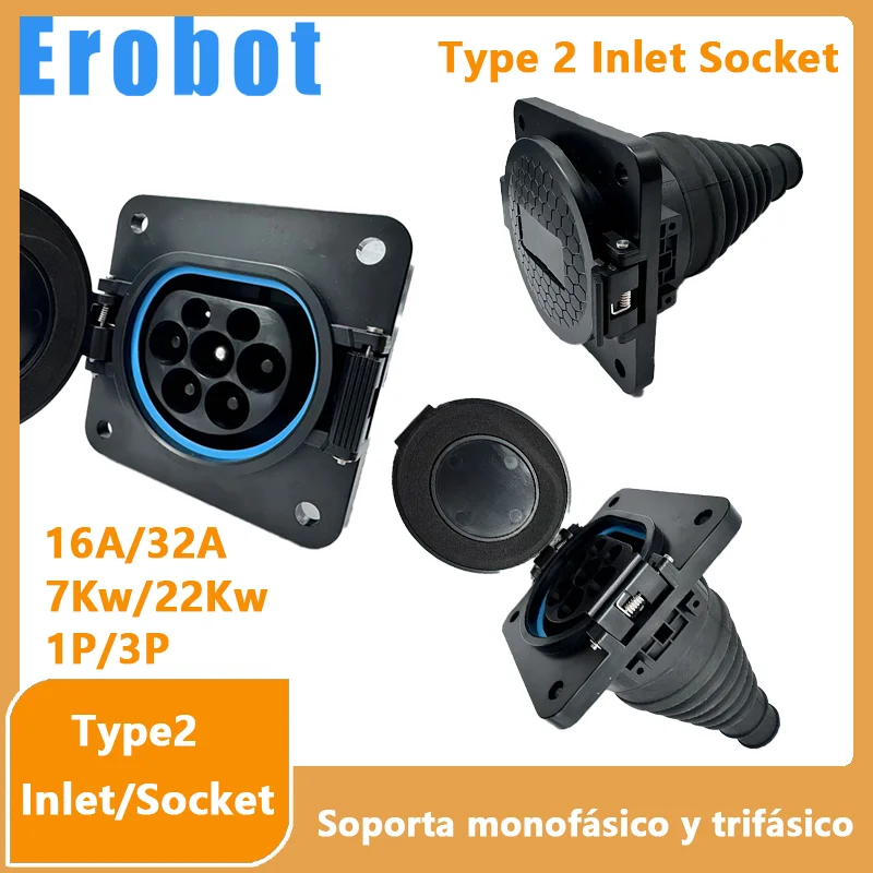 Electric Vehicle Cars Charging Adaptor Evse Type 2 EV Inlet Sockets 16A-32A 1P 3 Phase for IEC 62196-2 EV Charger Adaptor Plug