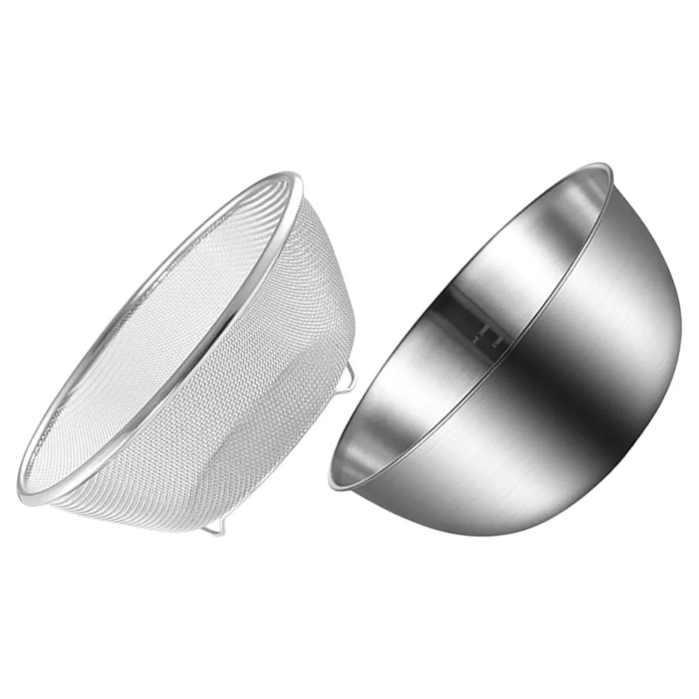 

1 set Stainless Steel Colander Set Rice Washing Bowl Fine Mesh Strainer Noodle Drainer Vegetable Cleaner Kitchen Bar Utensils
