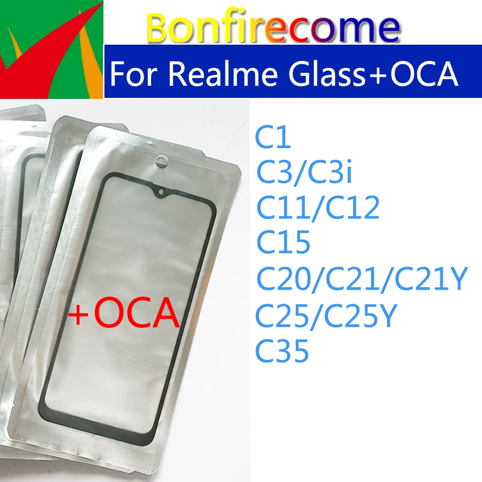 

10Pcs\Lot For Realme C1 C3 C3i C12 C15 C20 C21Y C25Y C35 C21 LCD Front Touch Screen Glass Outer Lens With OCA Glue Replacement