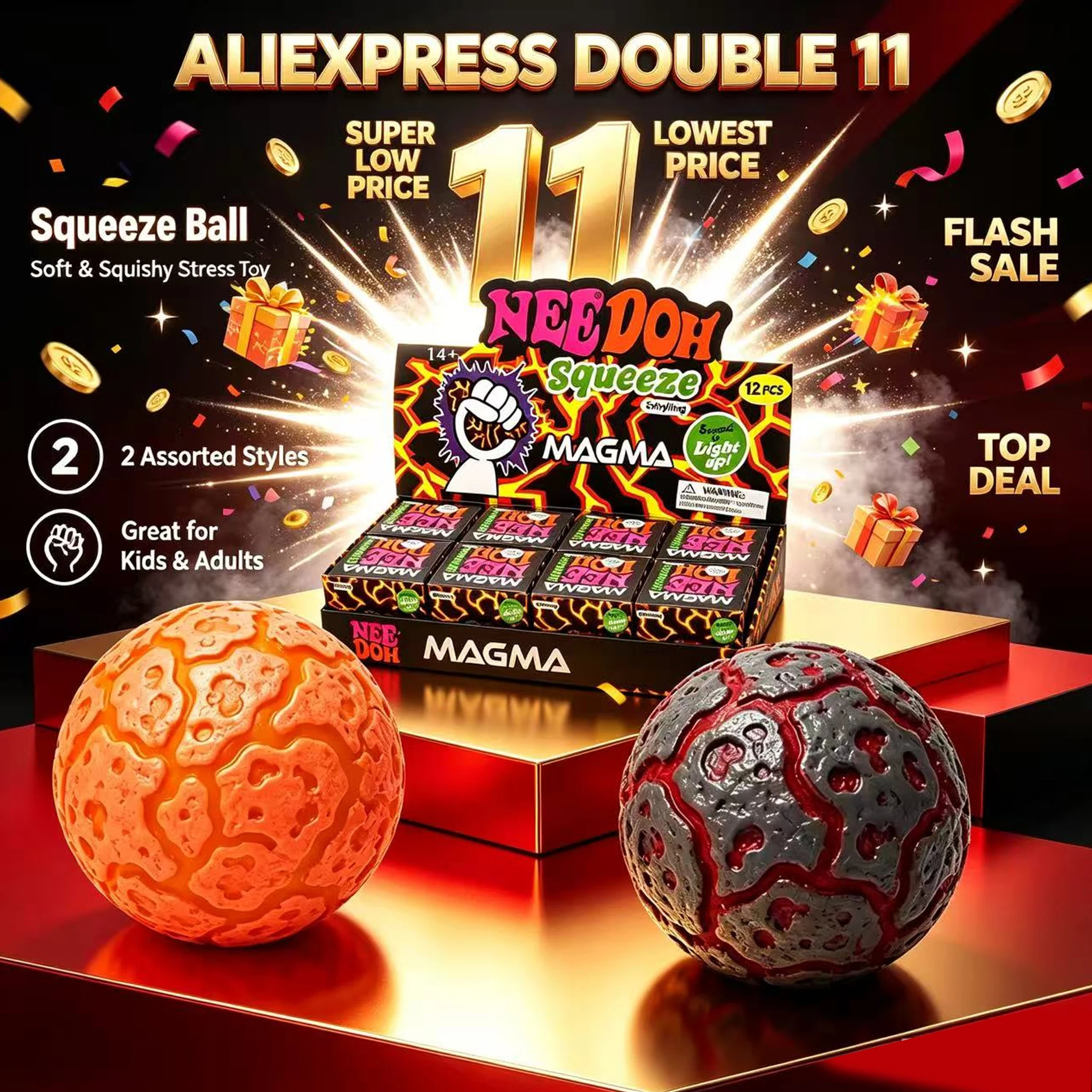 2026 hot New Product NeeDoh Glitter Magma Ball In Stock Crunch Crunch Stress Relief Squeeze Toy Nice Toys for Adults ﻿