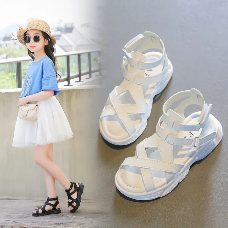 Summer 3-16Years Old Kids Sandals Girl's Roman Shoes Black White Children Beach Sandal Casual non-slip Fashion Fille Chaussure