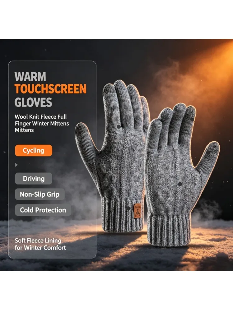 AliExpress NONE 2026 Men's Thermal Wool Knitted Gloves Non-Slip Touchscreen Fleece Lined Warm Full Finger for Cycling Driving Hiking Winter