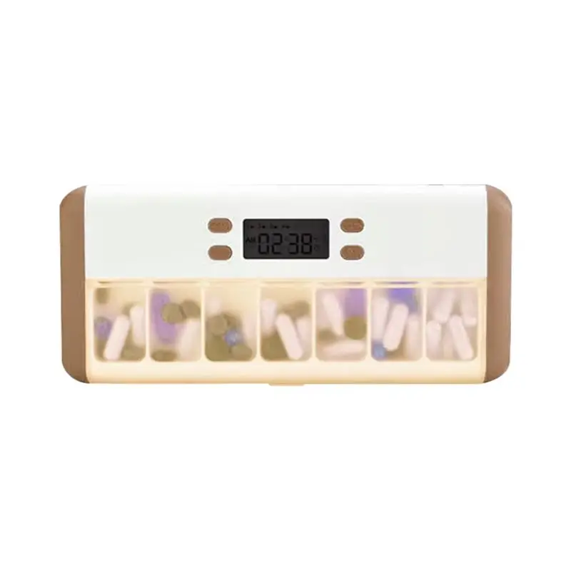 

M01K Smart Pill Organizer Electronic Timing Reminder Storage Case Timer Weekly Pills Container Alarm Box For Traveling Coffee Wh