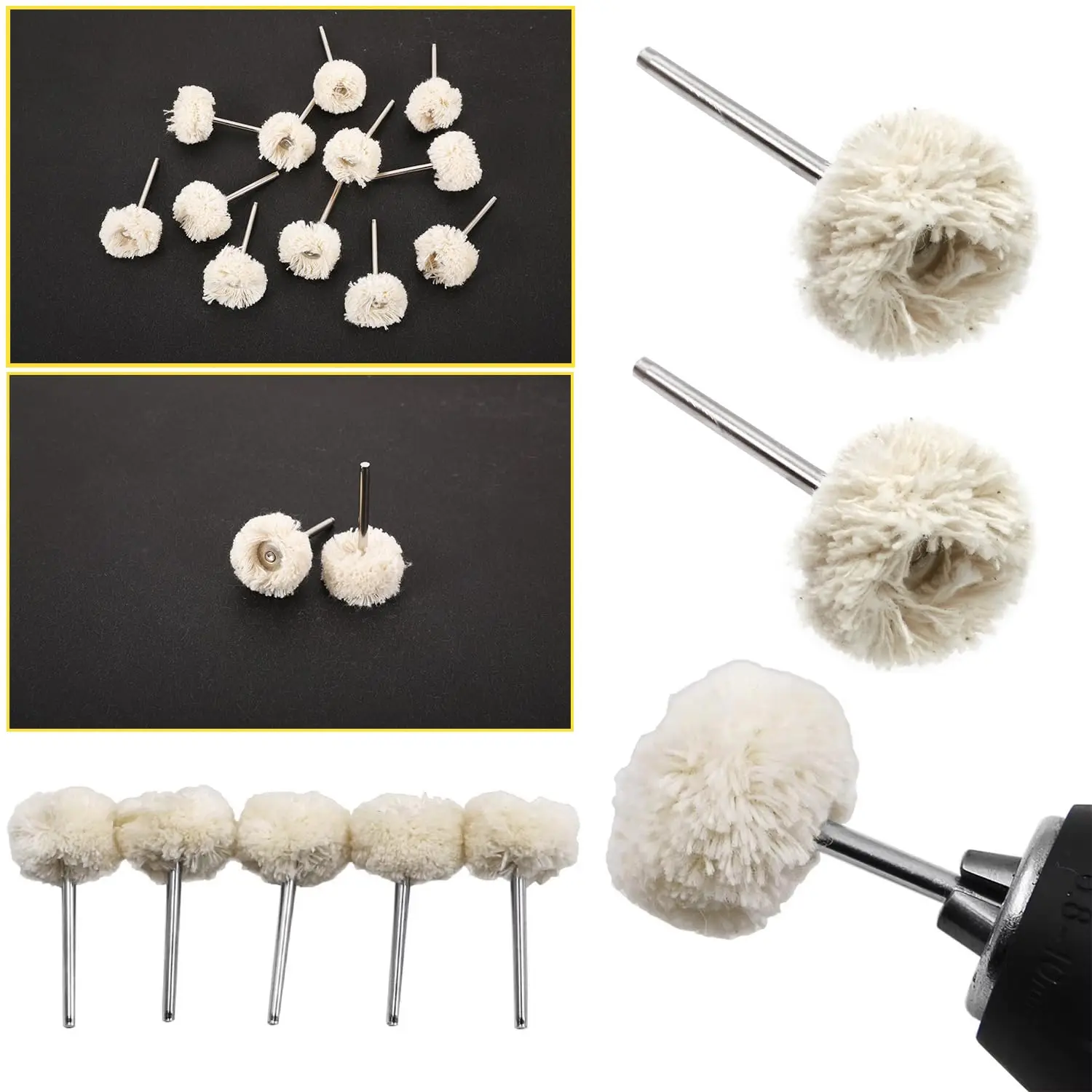 10 Stück Baumwoll-Polierscheiben, 1/8'' Schaft Schleifbürsten-Rad für Dremel Akku-Rotationswerkzeug-Set Kristallharz – Detail 5