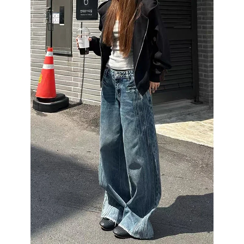 Blue Gothic Baggy Y2k Emo Jeans Women Aesthetic 2000s Style Low Waist Jean Pants Vintage Harajuku Oversize Denim Trousers Autumn