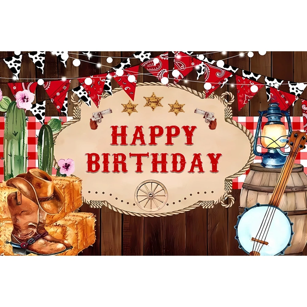 Cowboy Horse Theme Backdrop for Boys Western farm Cowgirl Birthday Party Flower Saddle Kids Portrait Photography Background