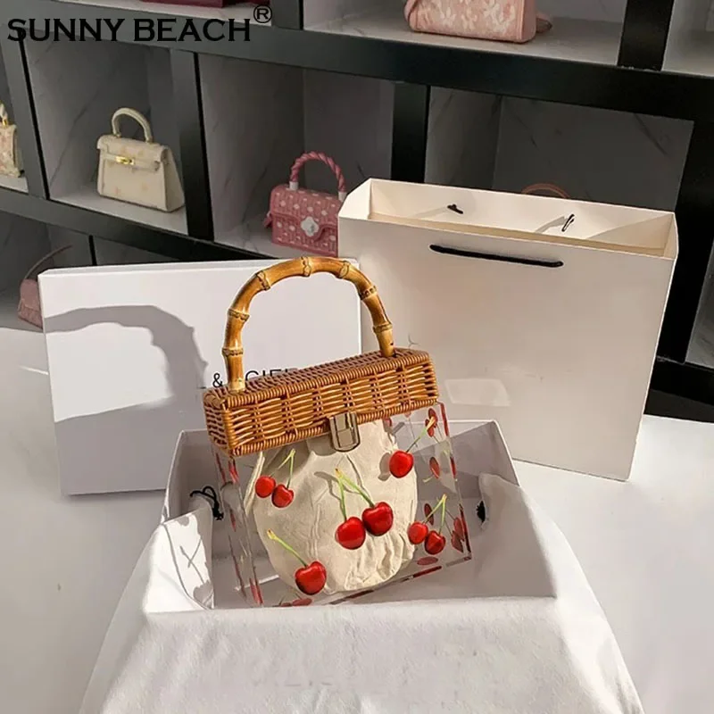 

Vivi летняя прозрачная акриловая коробка с принтом, квадратная сумка, бамбуковая тканая сумка ручной работы с ручкой, женская сумка для отдыха и отпуска