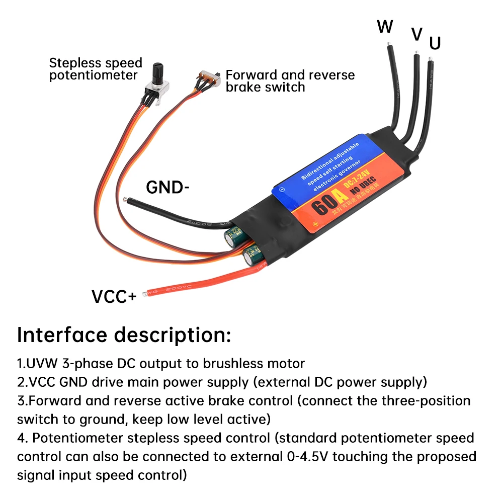 DIY fan modified brushless 30A60A ESC Bidirectional Self Starting Brushless Electric Regulation Speed Controller for DIY Tools