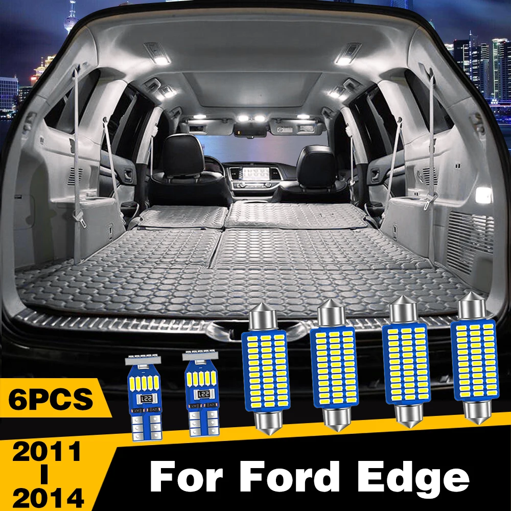 

6 Pcs White Ice-Blue Color LED Highlight Car Interior Dome Reading Light Roof Lamp For Ford Edge 2011-2014 Accessories