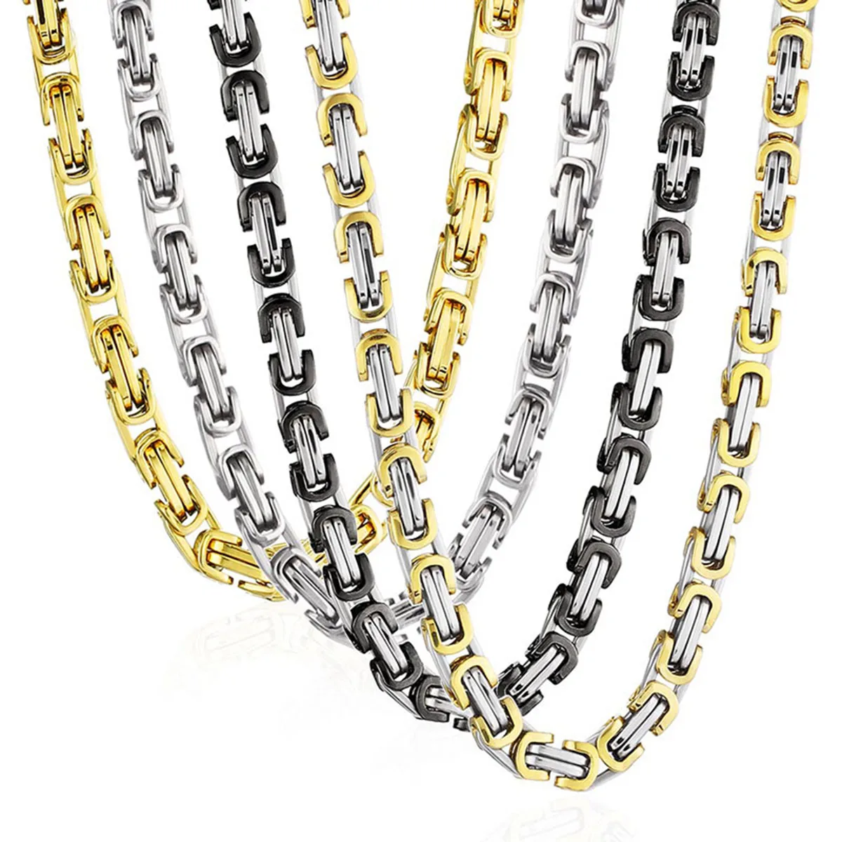Schwere byzantinische lange Kette Halsketten Edelstahl starke dicke Gliederkette Halskette Hip Hop Punk männlichen Schmuck für Männer Rapper – Detail 9