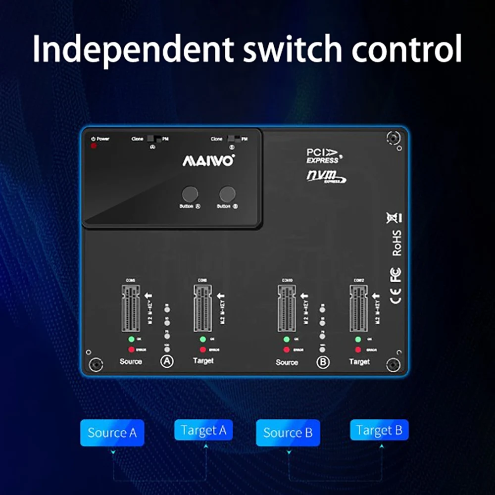 Imagem -03 - Maiwo-ssd Duplicador com Linha Única M.2 Nvme Ssd Clone para Chave m Chave b Usb-c Pcie Ssd Hard Drive Reader Plug ue