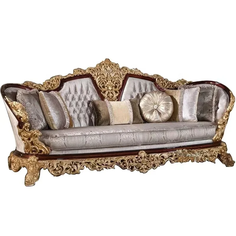 

Hot-selling French antique leather sofa tufted sofa 321 high-end retro leather living room sofa set