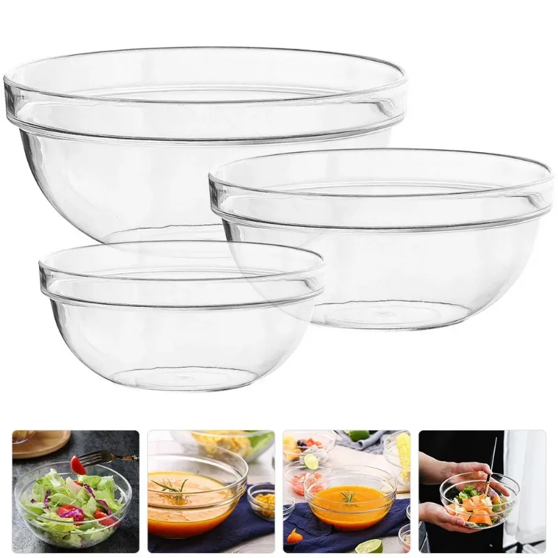 

3 шт. прозрачная салатница, контейнер для хранения фруктов, прозрачные пластиковые миски, большие миски для смешивания, декоративный хрустальный попкорн