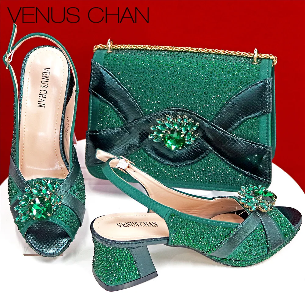 

Лидер продаж, женская обувь и сумка на платформе в зрелом стиле со стразами, вечерние, свадебные, женские туфли и сумка зеленого цвета