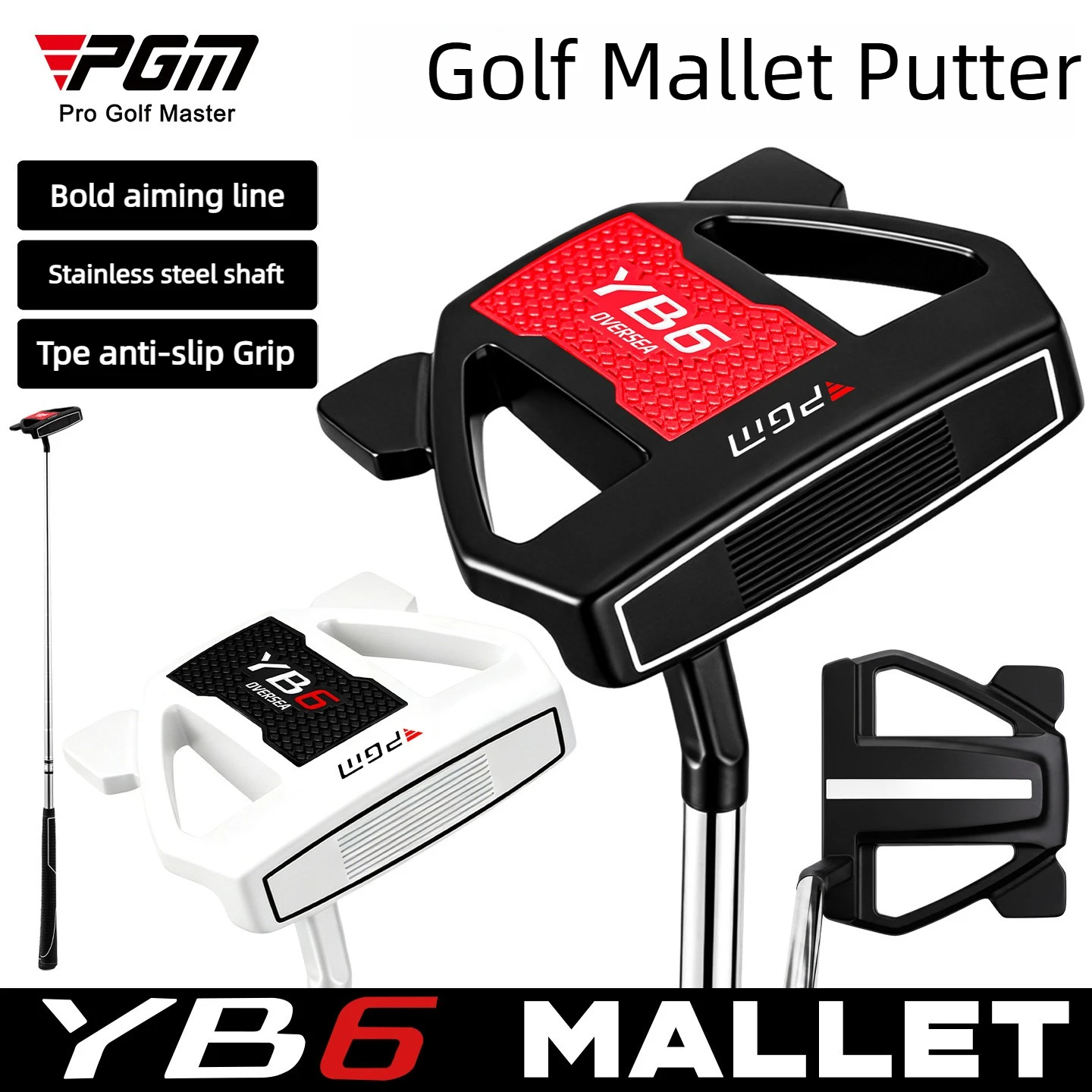 PGM Men's Golf Putter 34 Inch Mallet Club with Extended Alignment Line Low Center of Gravity Non-Slip TPE Grip TUG095