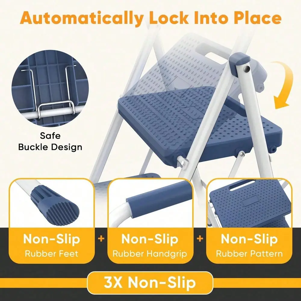 

Step Folding Step Ladder Blue Steel Frame Wide Anti Slip Pedal Lightweight Sturdy Step Stool Portable Household Ladder For Kitc