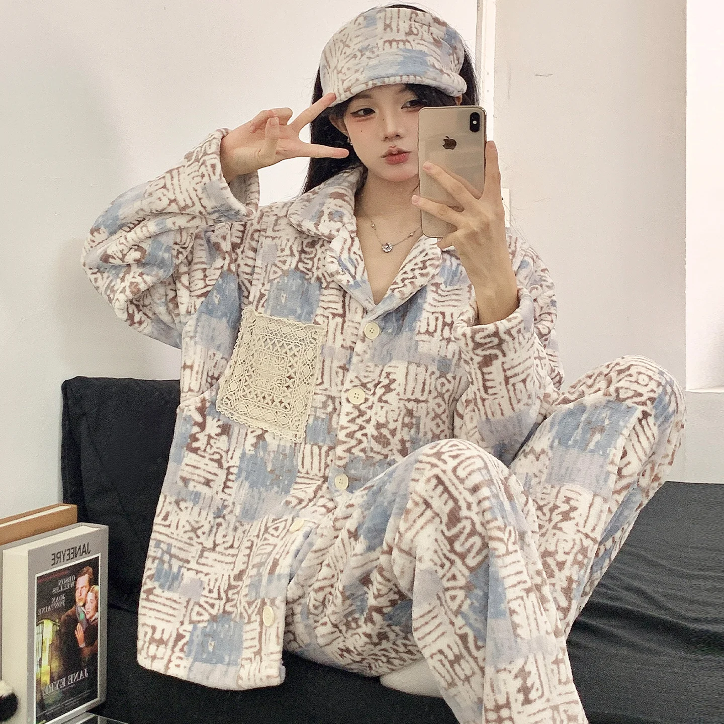 

Женские зимние пижамные комплекты из флиса в скандинавском минималистичном стиле, утепленные, теплые, на молнии, с капюшоном, с длинными рукавами, брюки в полный рост, 2026