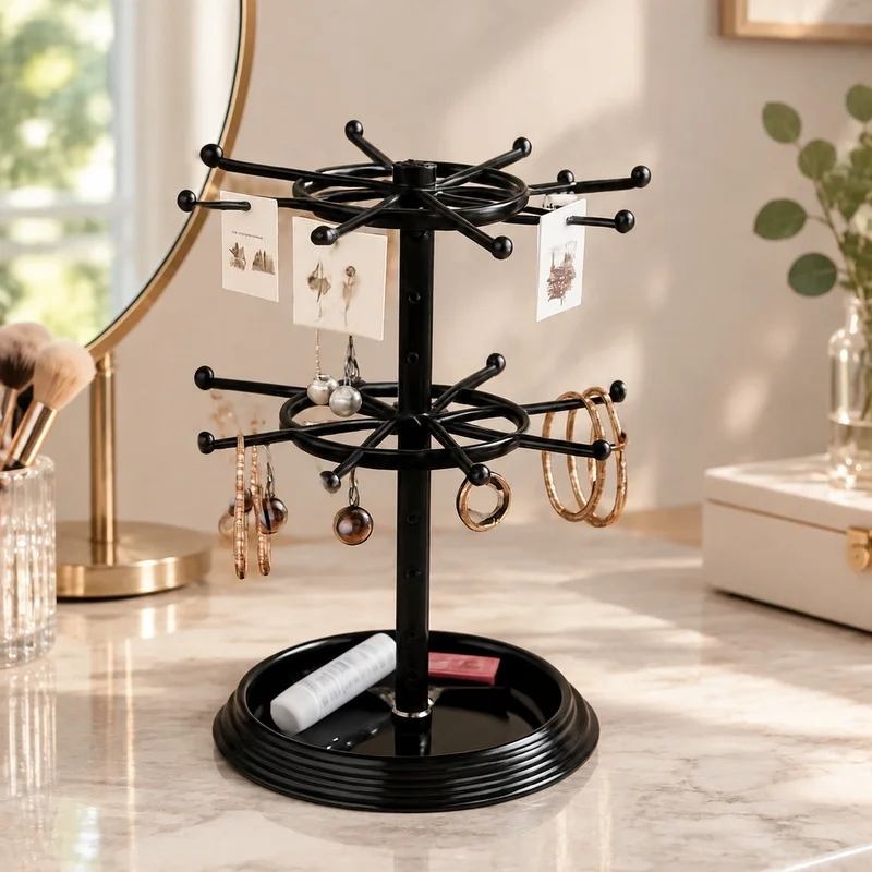 Rotating Multi-Level Jewelry Holder for Earrings, Necklaces, and Bracelets Storage