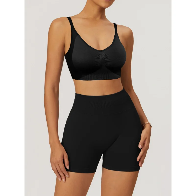 2025New Hot Seamless Yoga Bra High Waist Yoga Shorts Butt-Lifting Fitness Set