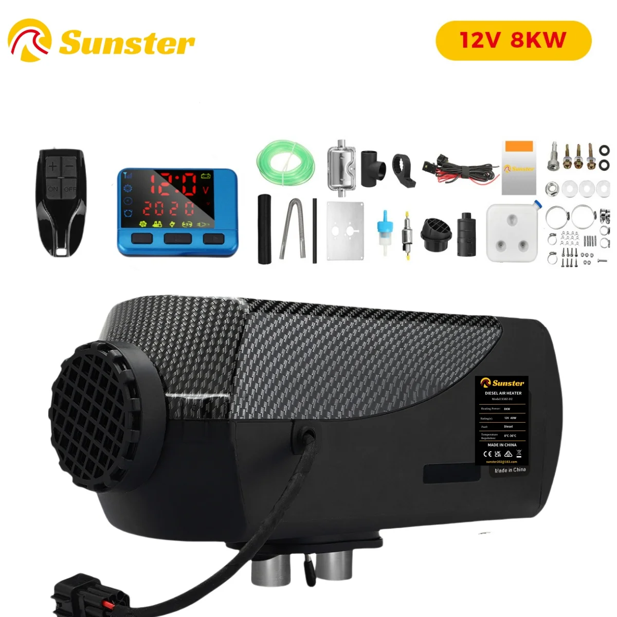 Sunster 8KW 12V Heater For Car Diesel Air Heater With Silencers LCD Switch For Car Trailer Truck Diesel Parking Heater