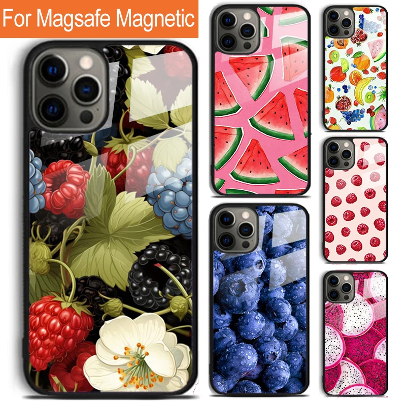 Summer Fruits and Berries Phone Case For iPhone 16 15 14 13 12 11 Pro Max Plus Magsafe Magnetic Wireless Charging Cover