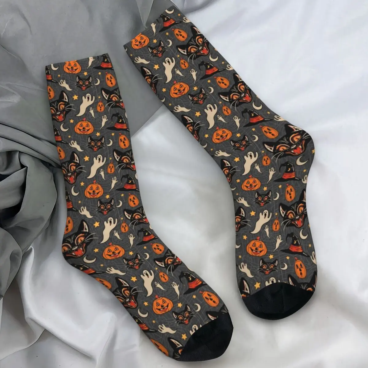 

Чулки с изображением кота ужасов, винтажные модные носки с рисунком Хэллоуина, осенние нескользящие носки, мужские качественные велосипедные носки