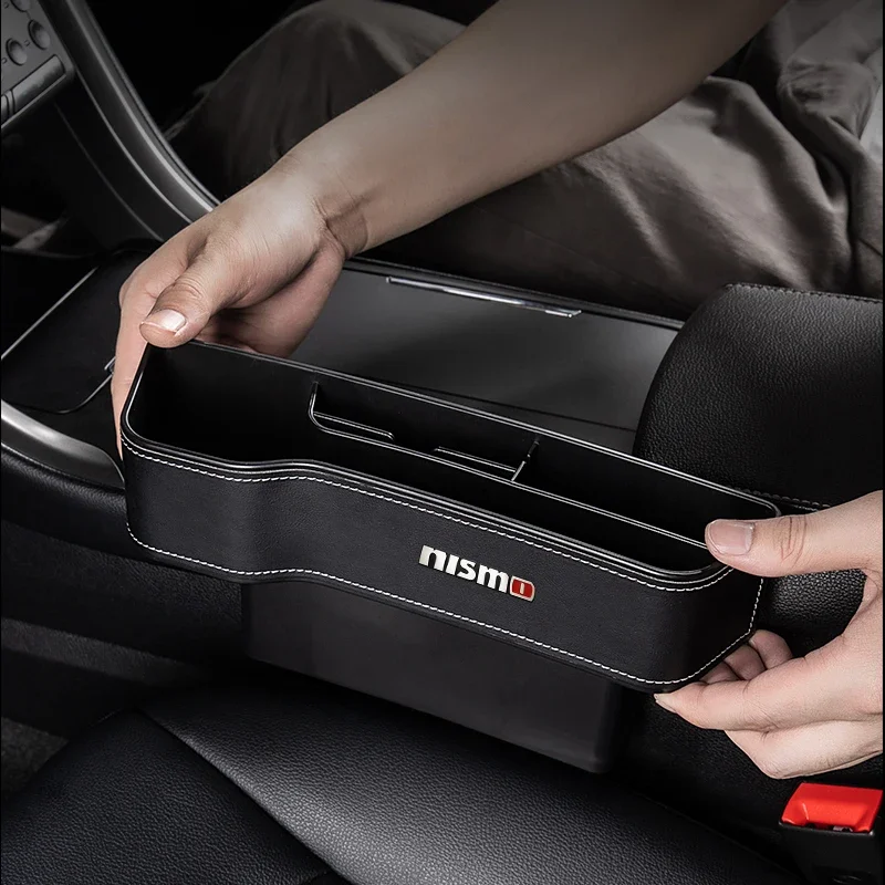 Car Goods PU Leather Car Seat Crevice Storage Box For Nissan Nismo X-trail Almera Qashqai Tiida Patrol Y62 Teana J32 Skyline V36