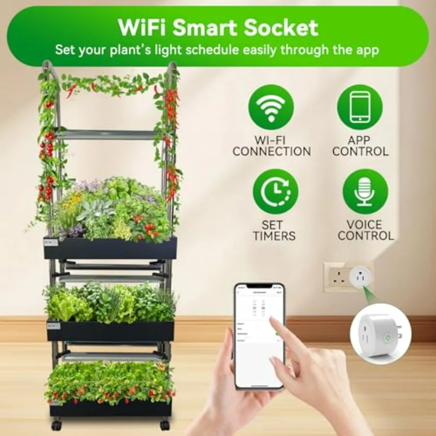 Indoor hydroponics growing system: vertical garden with smart full-spectrum lights, auto water circulation, white aluminum fram view 4