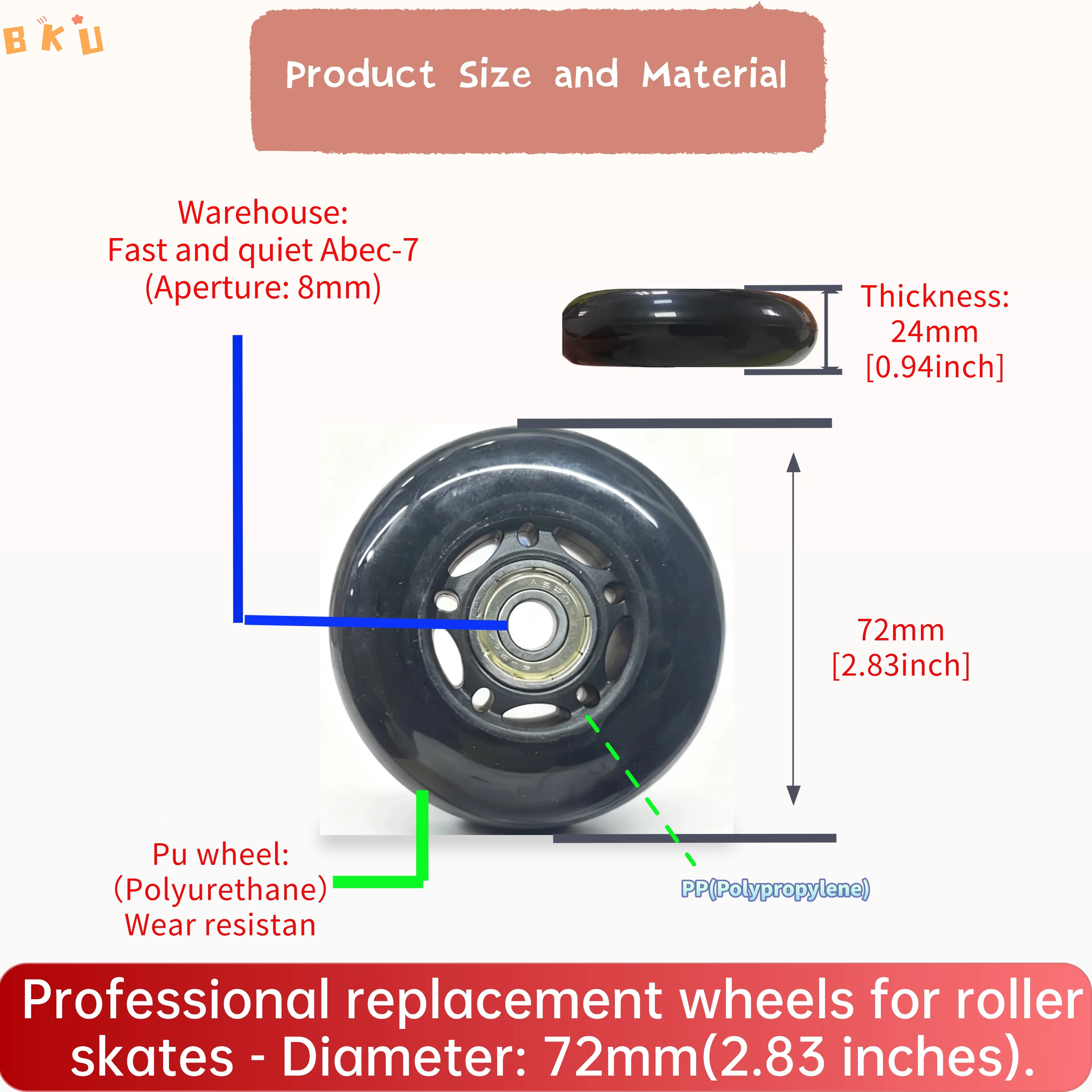 8-حزمة 72 مم PU عجلات بديلة بفتحة 8 مم ABEC-7 محامل مقاومة للاهتراء للشاحنة اليدوية والسكوتر والزلاجات
