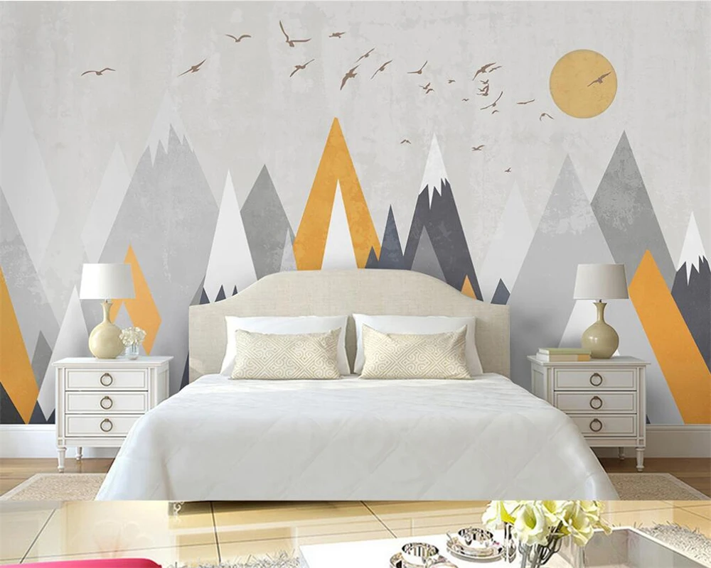 beibehang Custom Nordic Mountain wallpaper hand-painted house cartoon animal children's room decoration background wallpaper