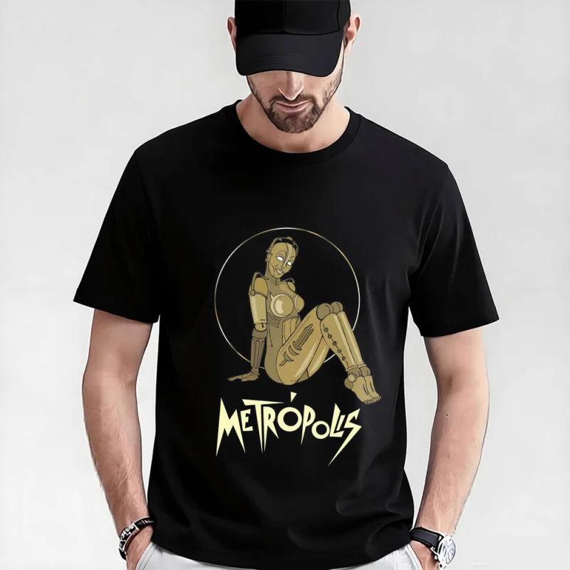 

Fritz lang Germany Silent Movie Metropolis t shirt 0521 Cyberpunk Sci-fi Robot Graphic shirt Short Sleeve All size Tee S-6XL