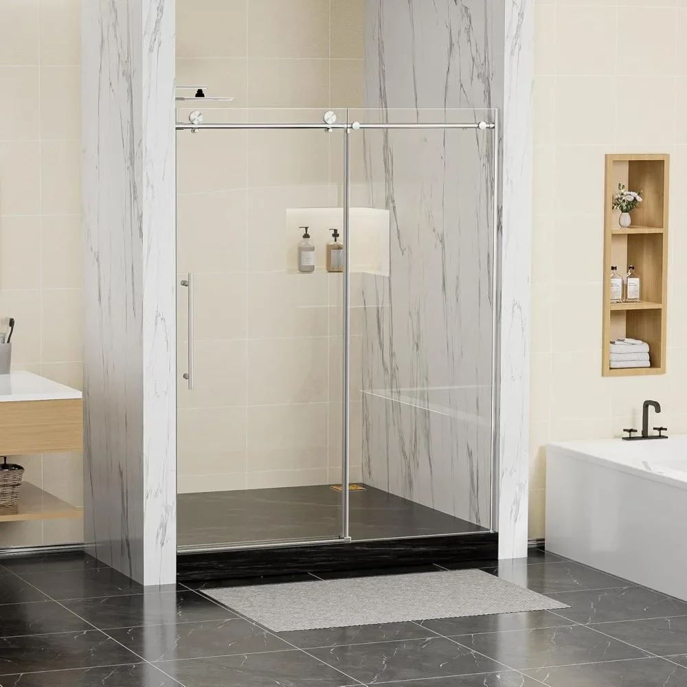 

Frameless Sliding Shower Doors,Frameless Shower Door with 5/16" (8mm) Clear Tempered Glass,Silent Soft-Close Design