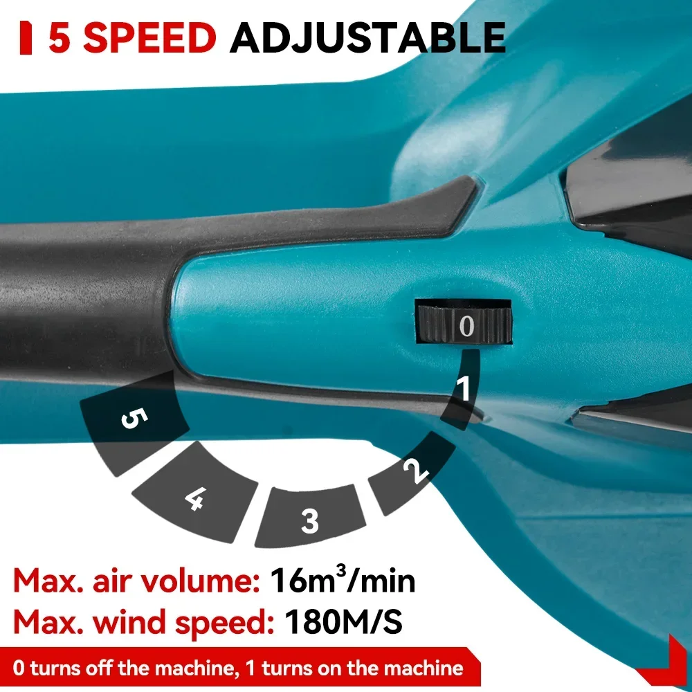 ONEVAN 5500W Brushless Electric Air Blower Handheld 5 Speeds Cordless Leaf Dust Snow Blowing Power Tool For Makita 18V Battery