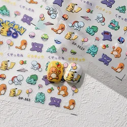 Miniso novos adesivos de unhas pokémon 5d, suprimentos para arte de unhas, pikachu squirtle, adesivos de arte de unhas, decoração de peças de unhas