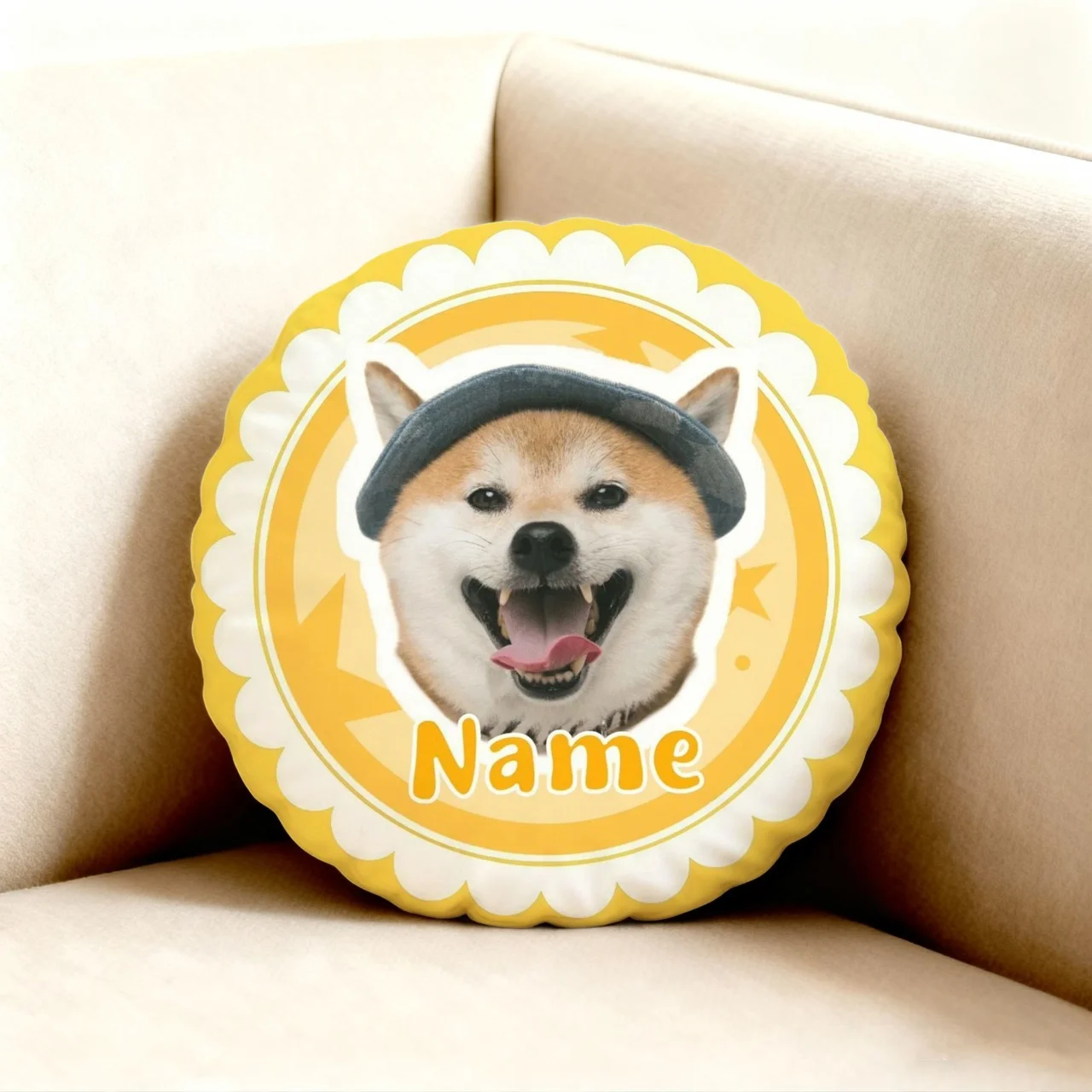 Custom Round pillow Insert Included- Customize pet Photo ,Name, Soft Plush Cushion for Personalized Gift Double-Sided Printing
