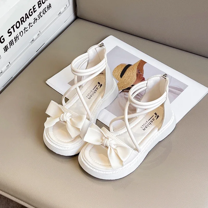 

Sweet Children Girls Beach Sandals Summer Bowknot Causal Princess Gladiator Sandals Open-toe Fashion Kids Causal Sandals Zipper