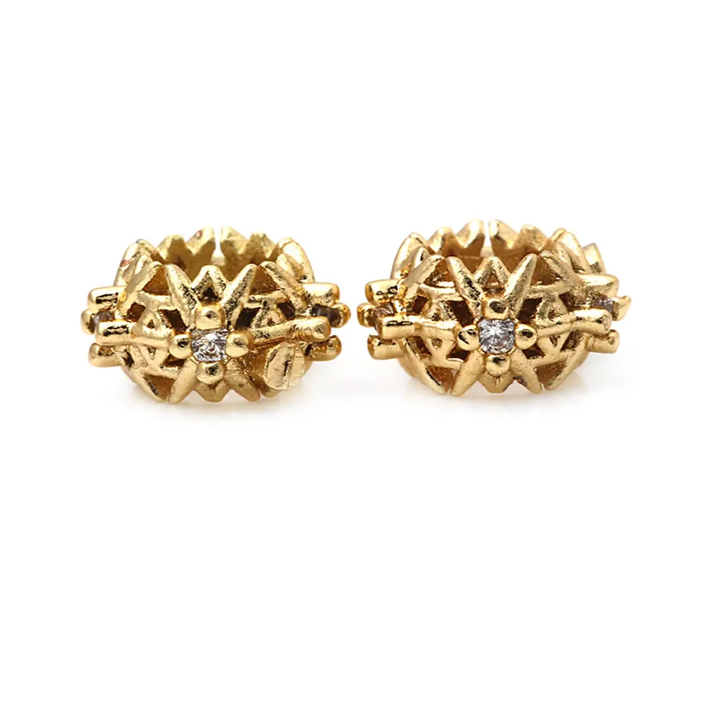 18K Gold Color Brass Zircon Large Hole Wheel Spacer Beads Bracelets Beads High Quality Diy Jewelry Accessories Making Materials