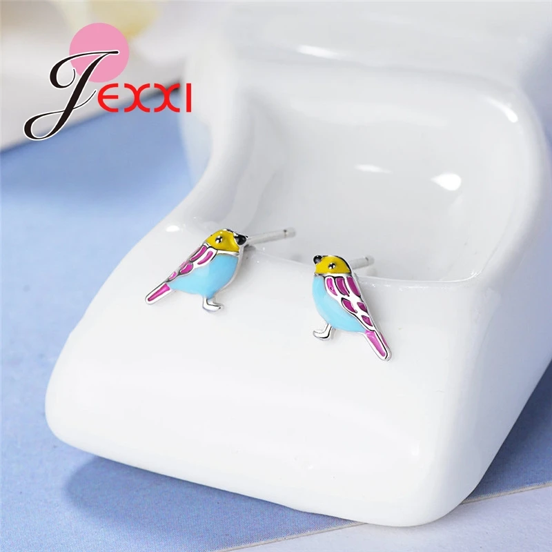 High Quality 925 Sterling Silver Summer Fashion Small Lovely Colorful Bird Stud Earrings For Party Women Classic Animal