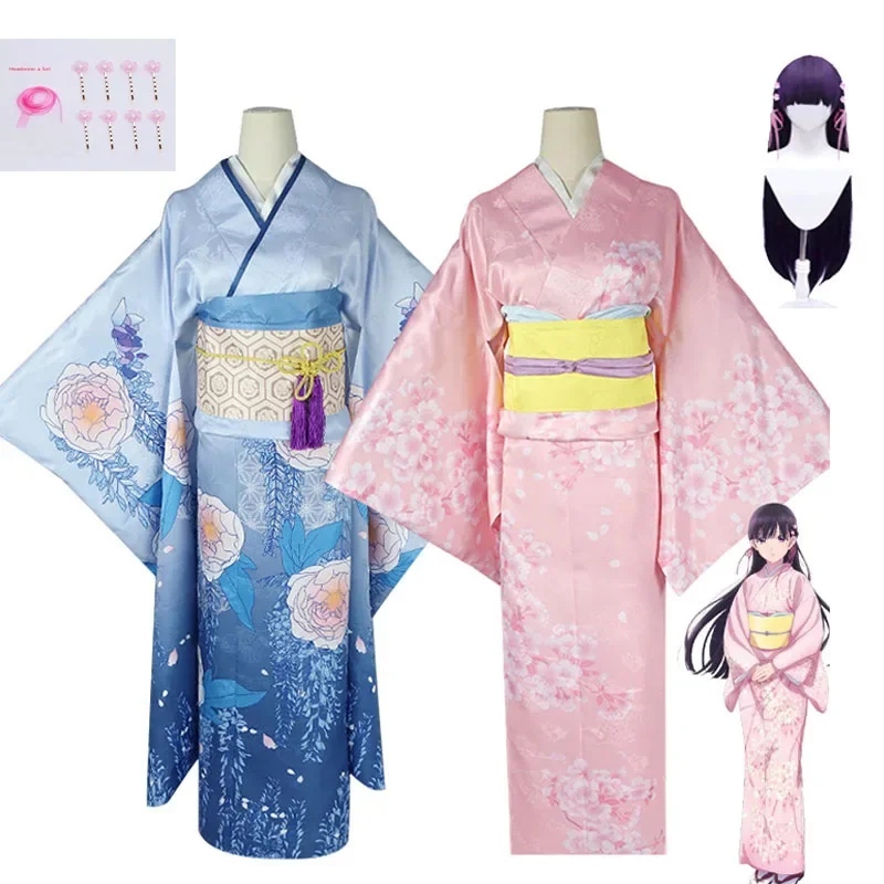 

Anime My Happy Marriage Miyo Saimori Cosplay Costume Kimono Pink Dress Outfit Headwear Japanese Clothing Halloween Party Women