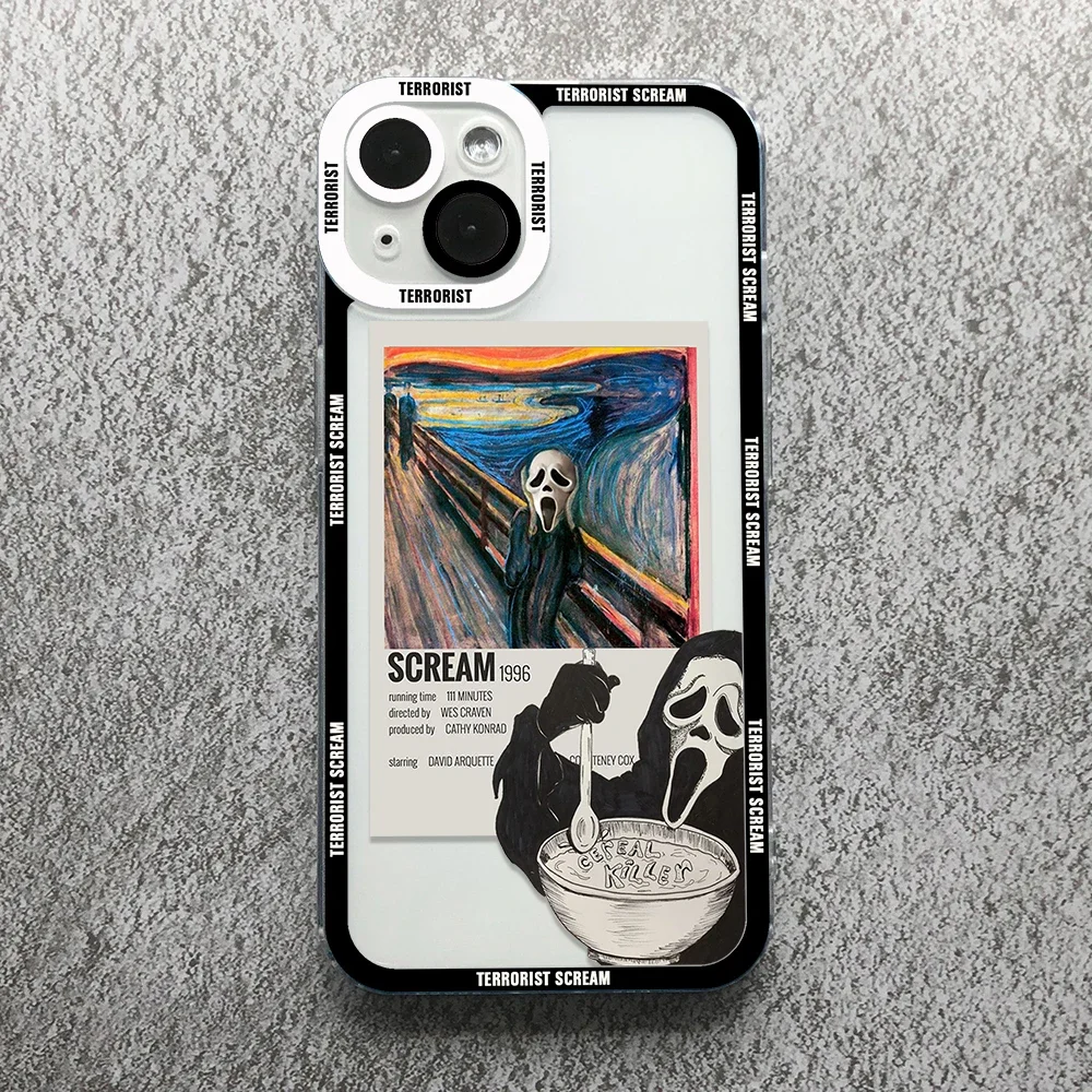 Scary Screaming Art Angel Eyes Phone Case For iPhone 15 14 13 12 11 Mini Pro Max XS X XR SE 7 8 Plus Transparent Cover
