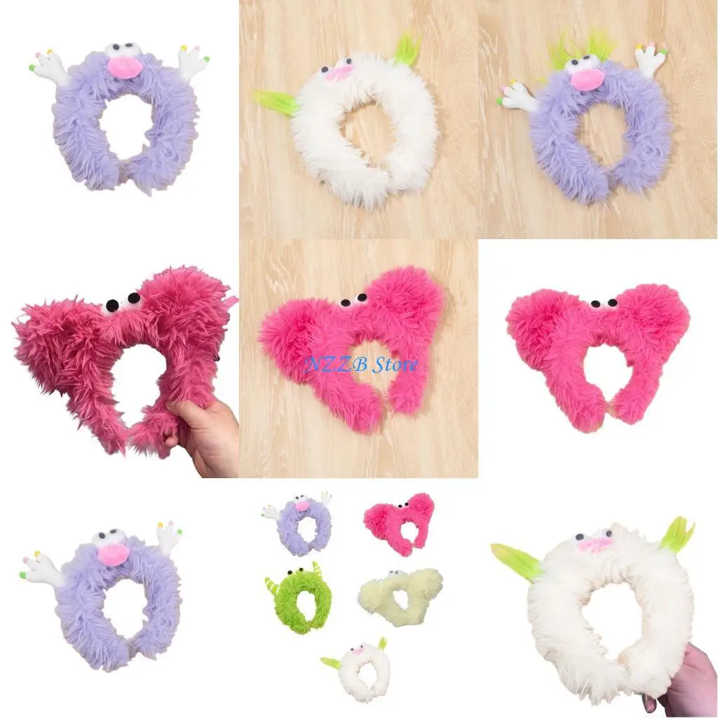 

T21F Girls Wide Headbands Funny Clown Devil Headwear Puff Hair Bands Accessories