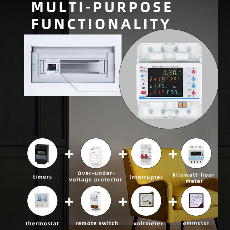 Tu ya WiFi Intelligent Circuit Breaker Automatic Reclosing Protector 3P4W Power Meter Three Phase Reclosure Switch Protections