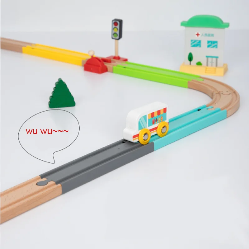 Plastic Wooden Train Track Accessories Curves Track Train Track Joint Wooden Railway Scene Educational Toy For Kids