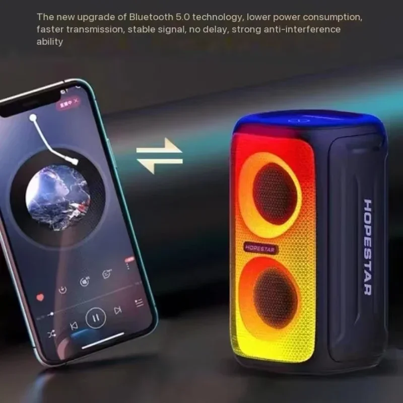 HOPESTAR 110Mini Outdoor Wireless Bluetooth Speaker LED Flame Light TWS Dual Speaker Interconnected Portable TF Card Subwoofer