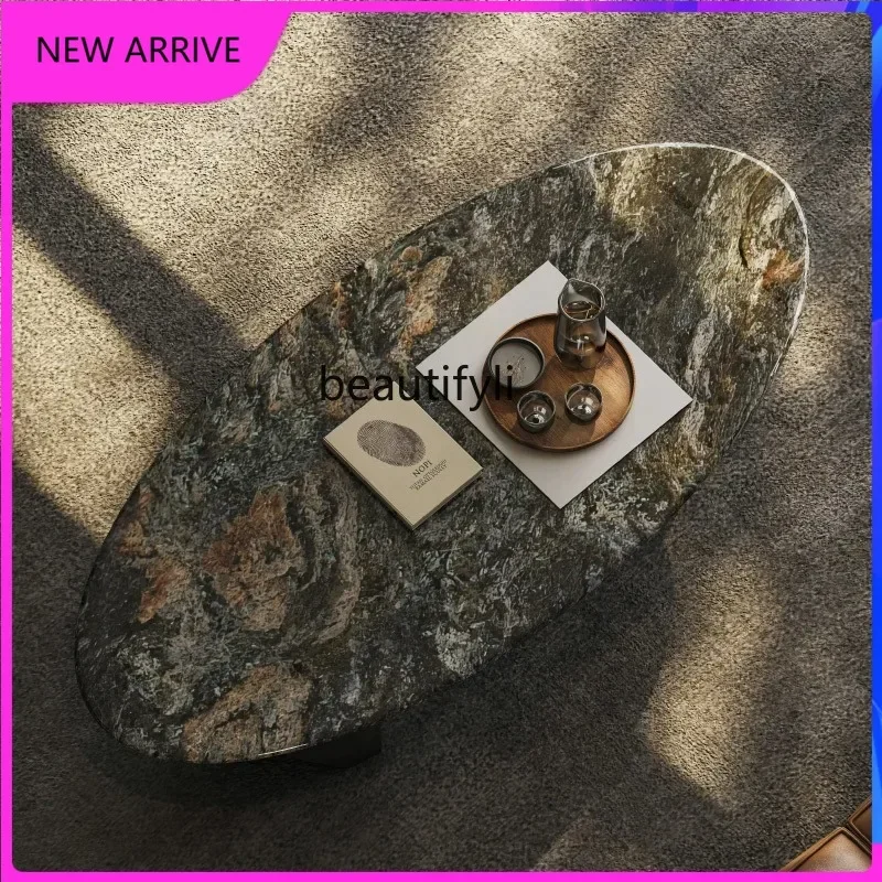 54Natural platinum diamond luxury stone coffee table household light luxury high-end suspension oval coffee table